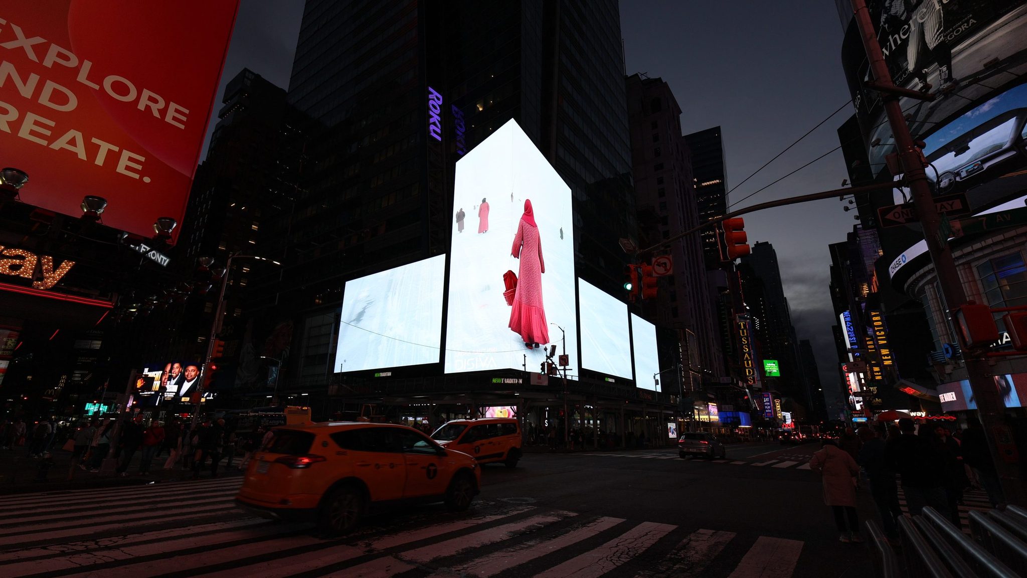 Laura Rautjoki's work on the Times Square billboards, New York (GIANT SIGNALS, 2026)